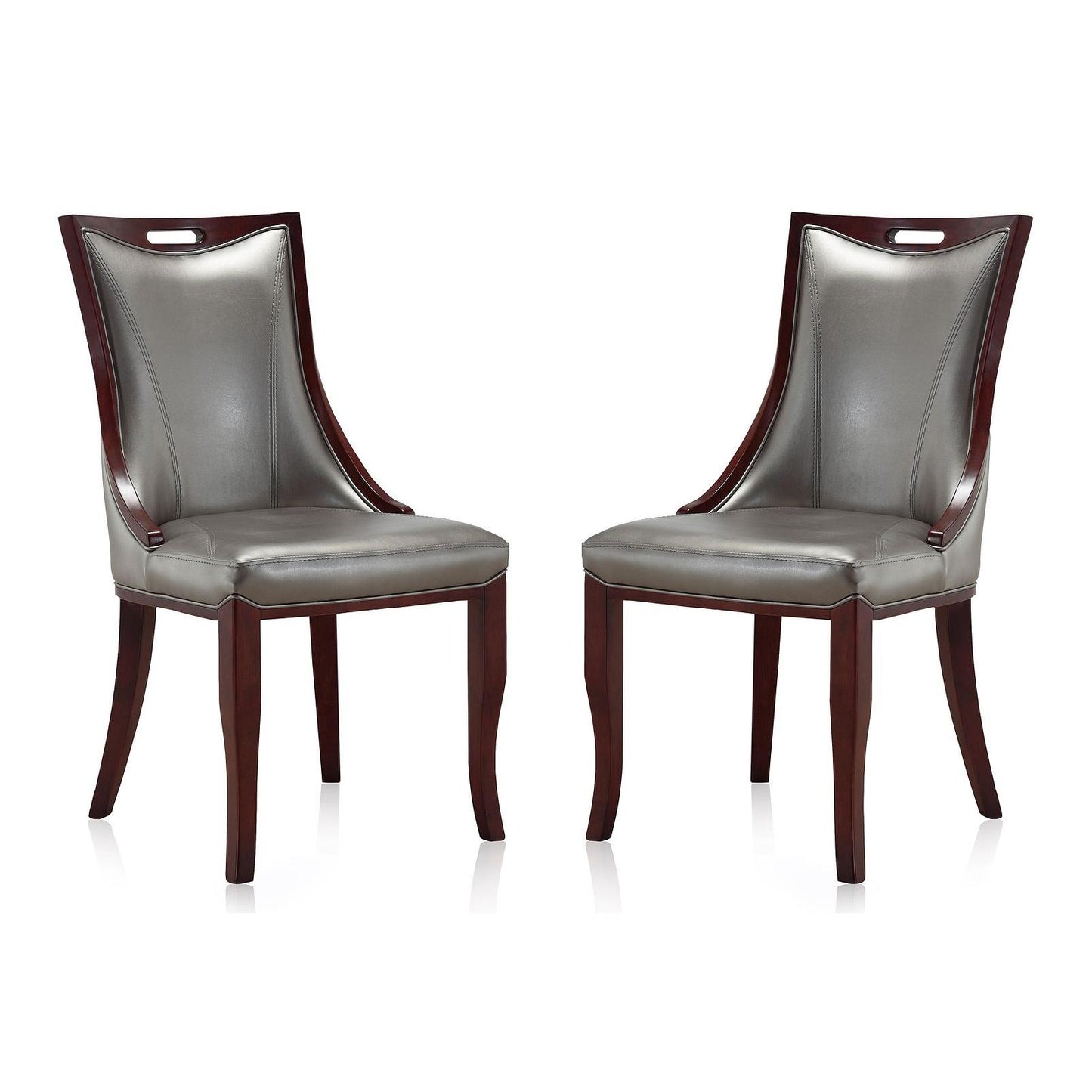 Manhattan Comfort Emperor Silver & Walnut Faux Leather Dining Chairs In A Set Of 2