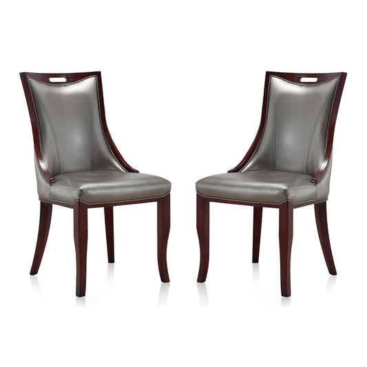 Manhattan Comfort Emperor Silver & Walnut Faux Leather Dining Chairs In A Set Of 2