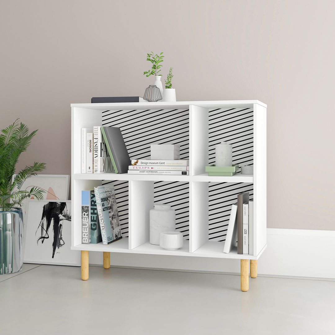 Manhattan Comfort Essex 34" Low Bookcase Cabinet With 5 Shelves In White & Zebra