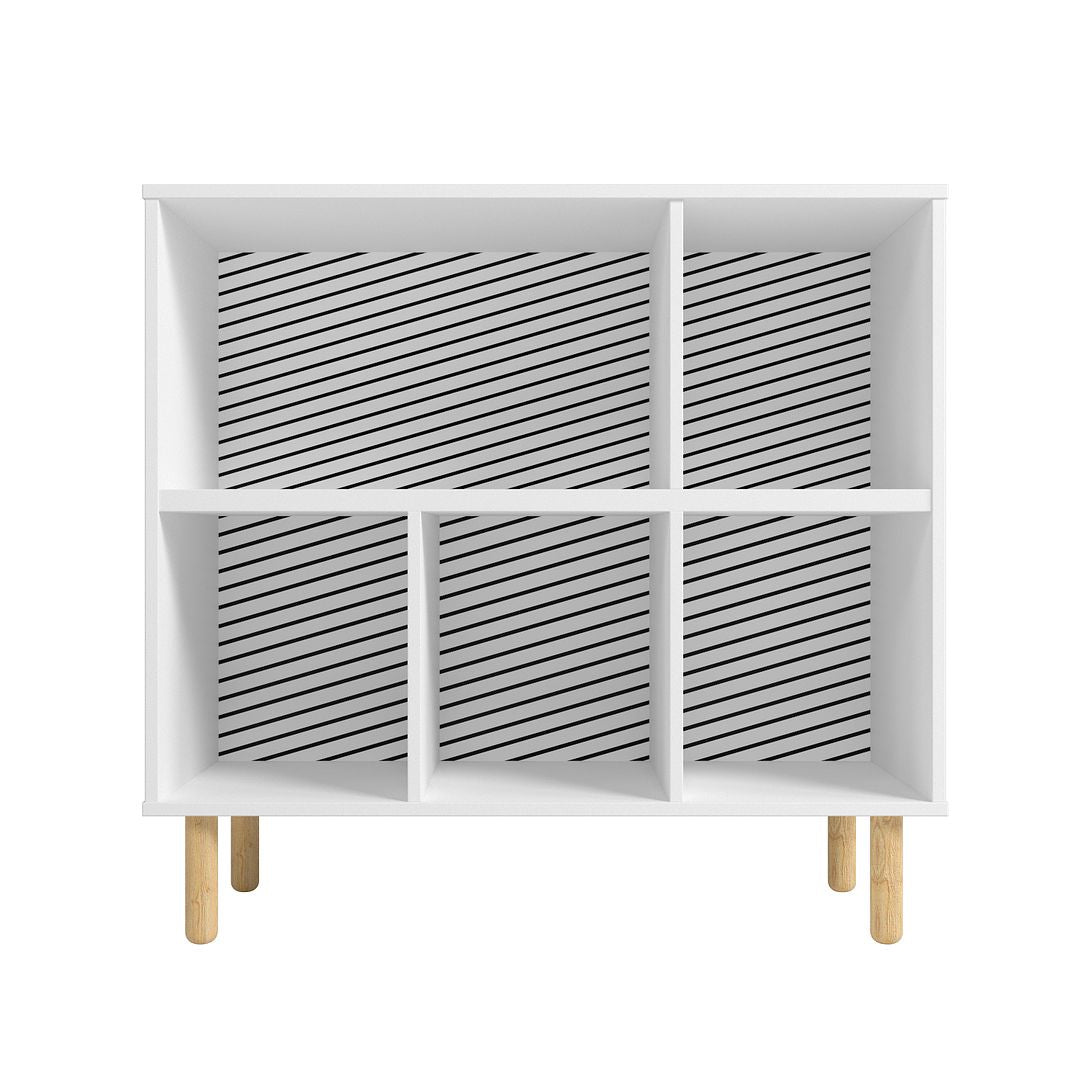 Manhattan Comfort Essex 34" Low Bookcase Cabinet With 5 Shelves In White & Zebra