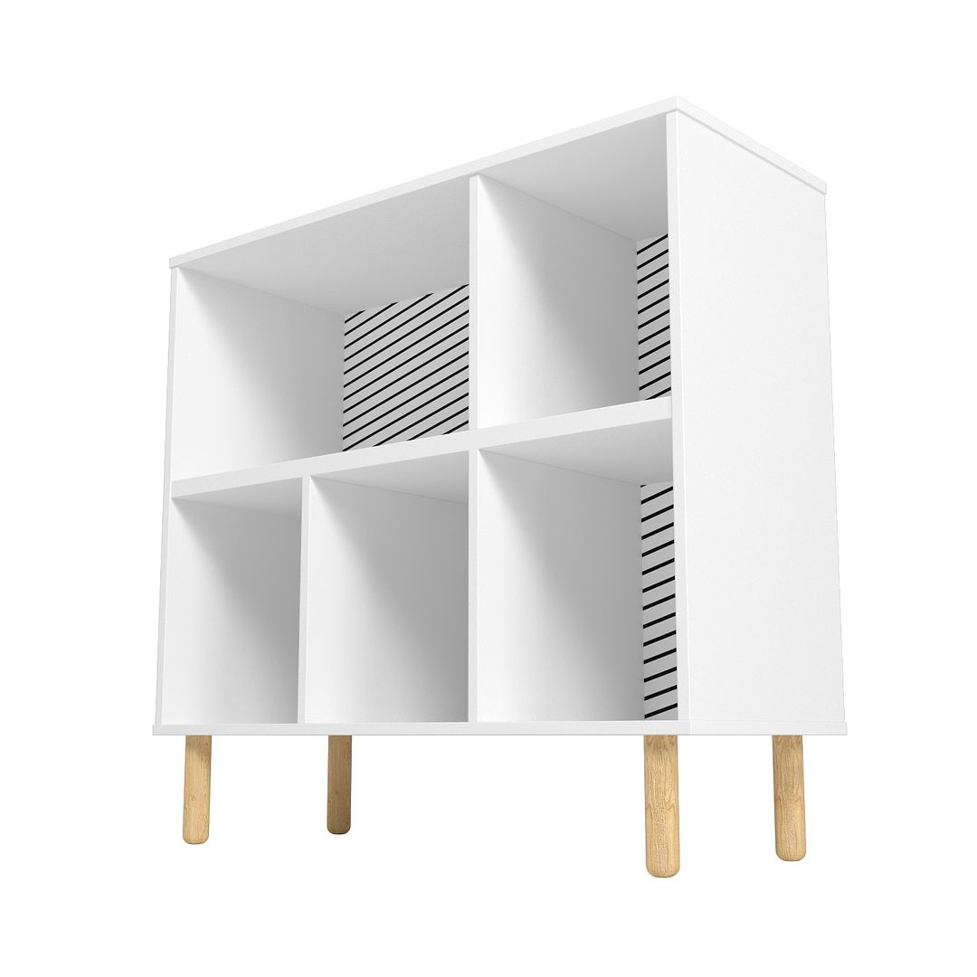 Manhattan Comfort Essex 34" Low Bookcase Cabinet With 5 Shelves In White & Zebra