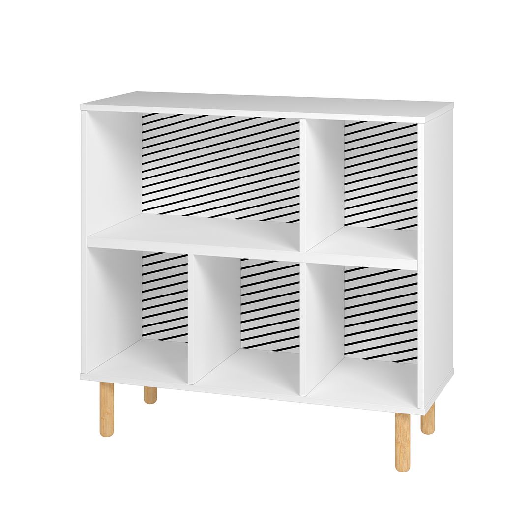 Manhattan Comfort Essex 34" Low Bookcase Cabinet With 5 Shelves In White & Zebra
