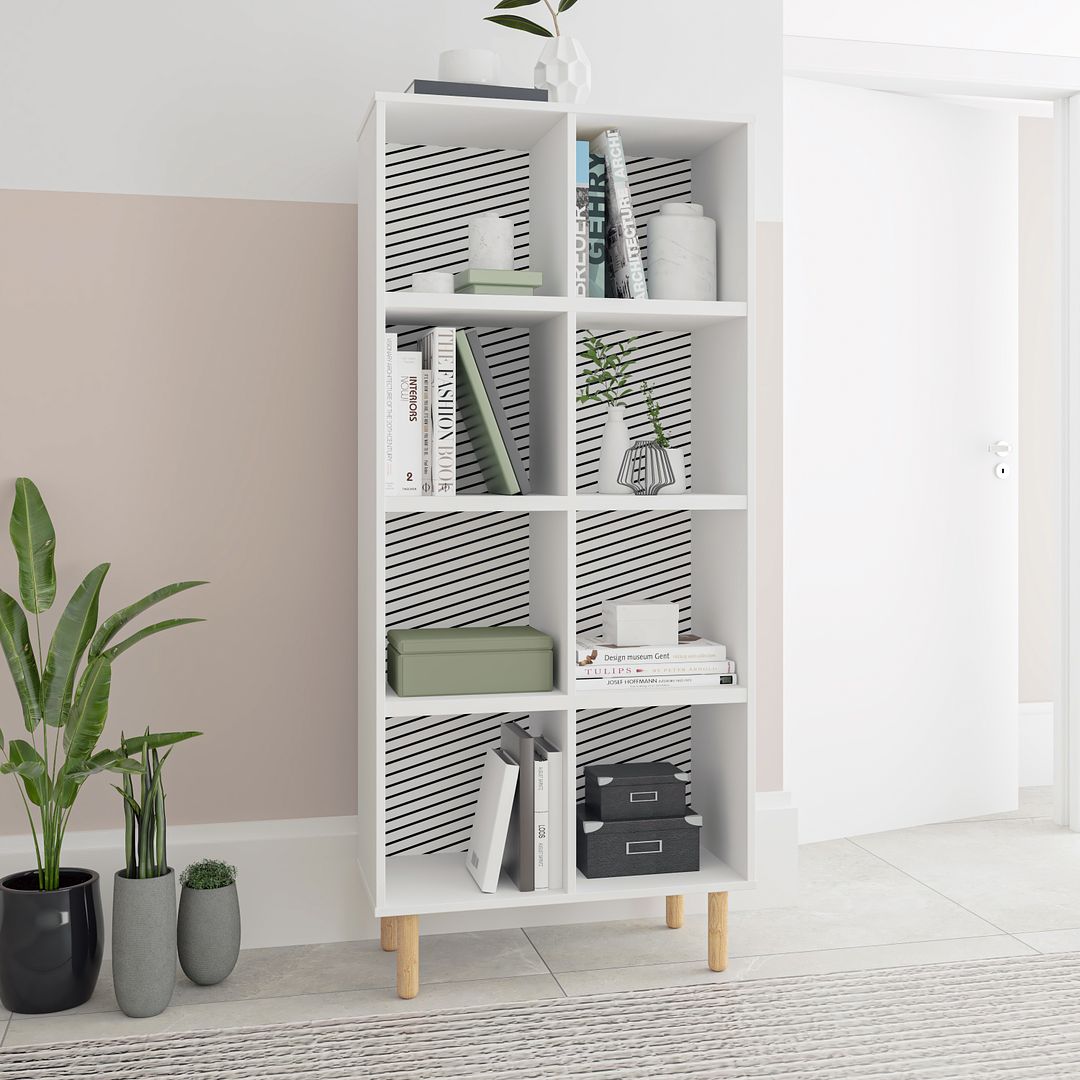 Manhattan Comfort Essex 60" Double Bookcase Cabinet With 8 Shelves In White & Zebra