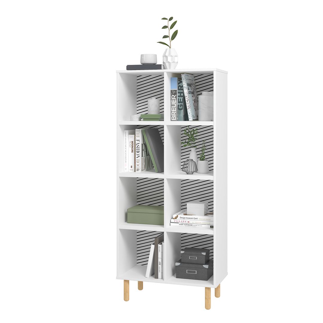 Manhattan Comfort Essex 60" Double Bookcase Cabinet With 8 Shelves In White & Zebra