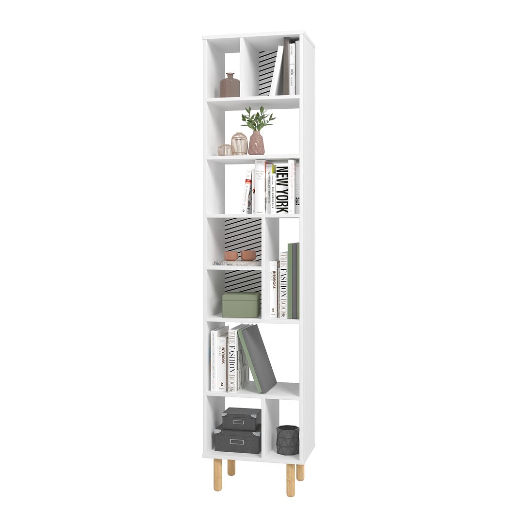 Manhattan Comfort Essex 78" Bookcase Cabinet With 10 Shelves In White & Zebra