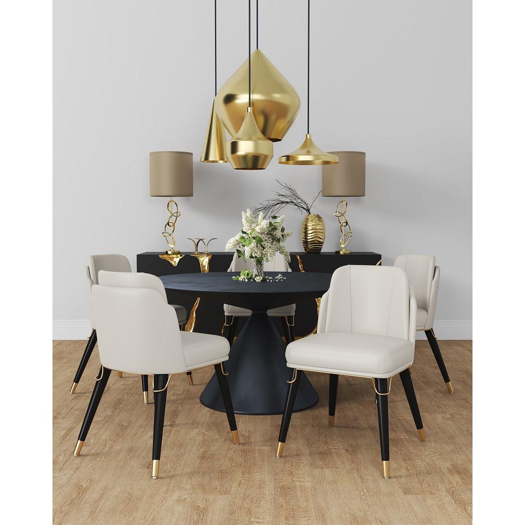 Manhattan Comfort Estelle Cream & Black Faux Leather Dining Chair