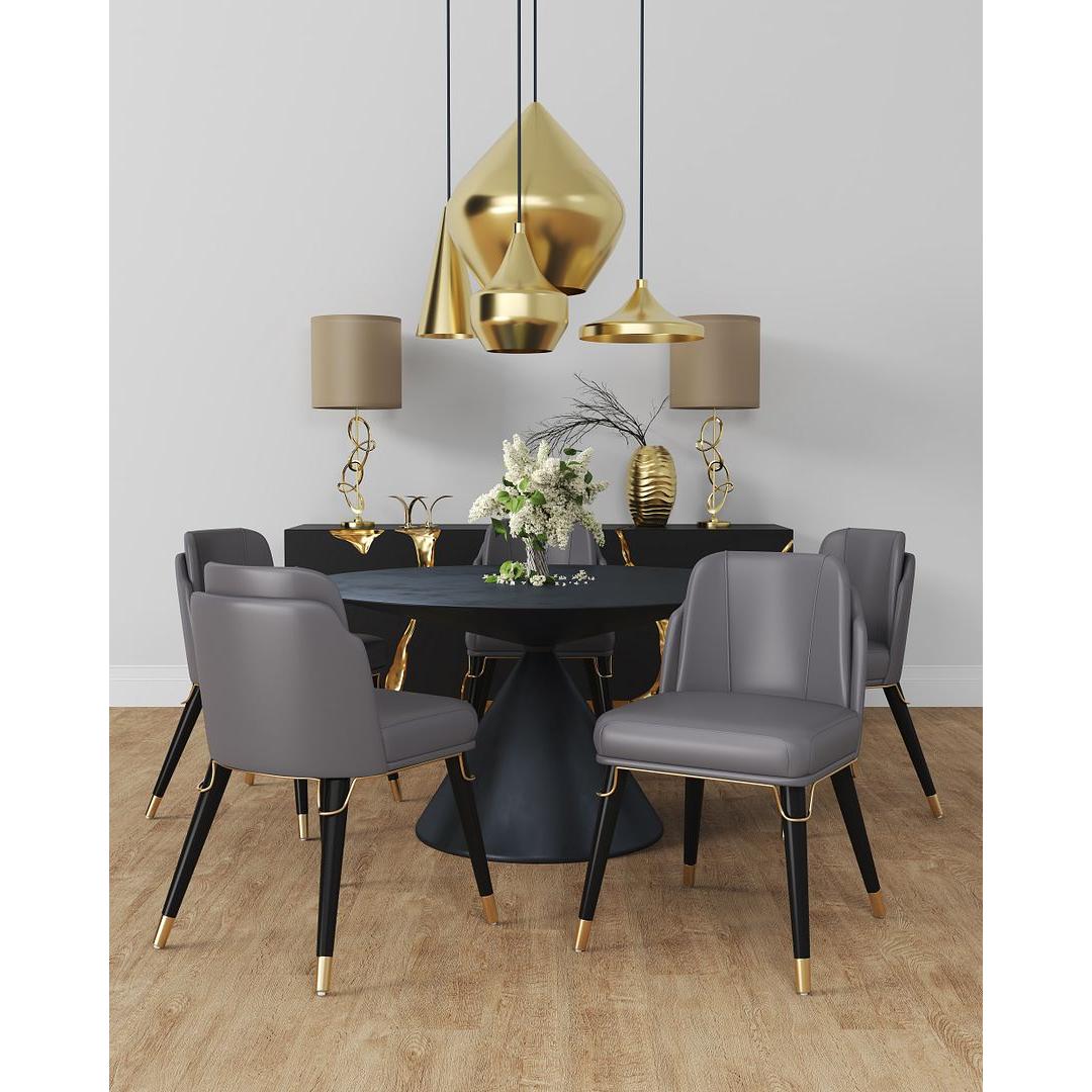 Manhattan Comfort Estelle Pebble & Black Faux Leather Dining Chair