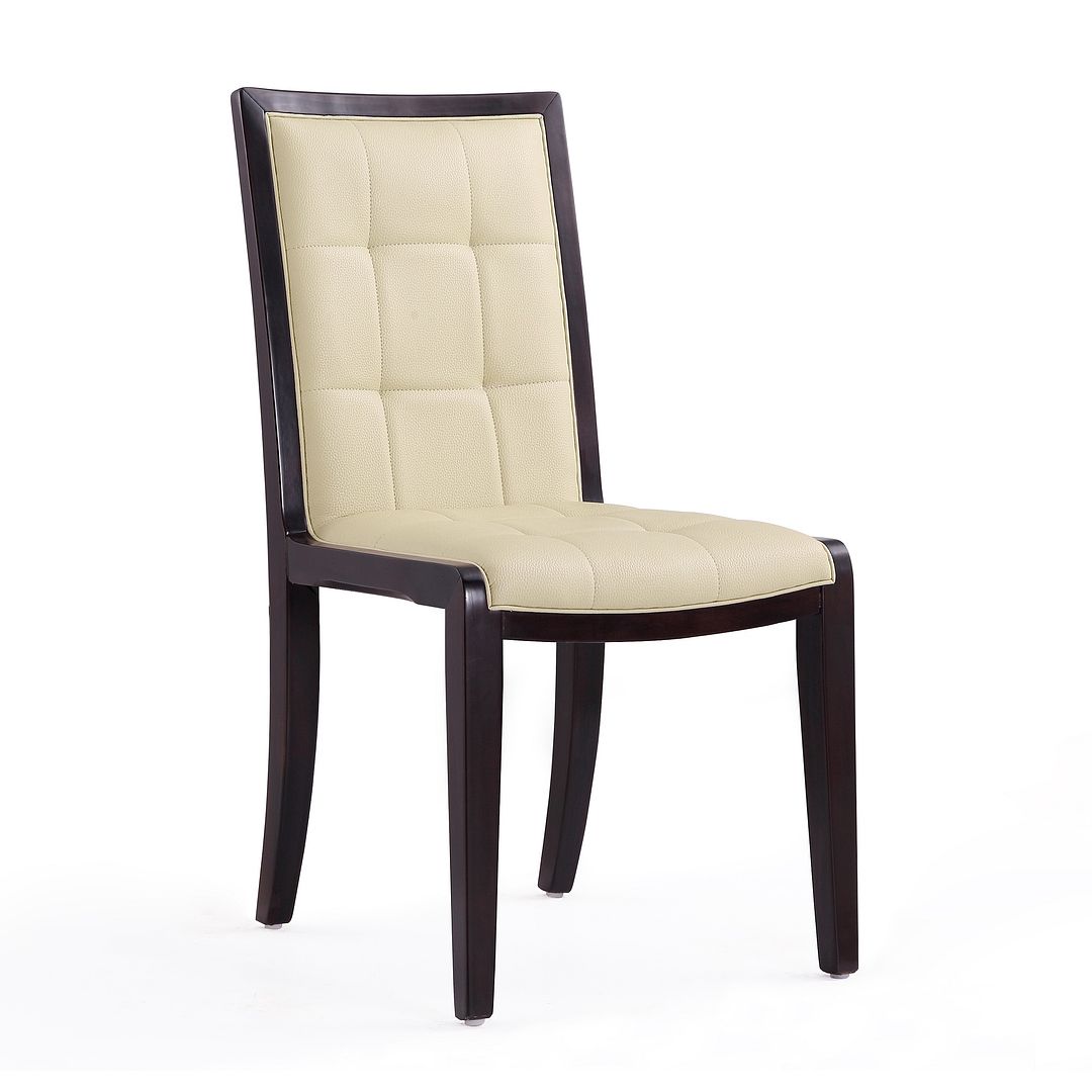 Manhattan Comfort Executor Cream & Walnut Faux Leather Dining Chairs In A Set Of 2
