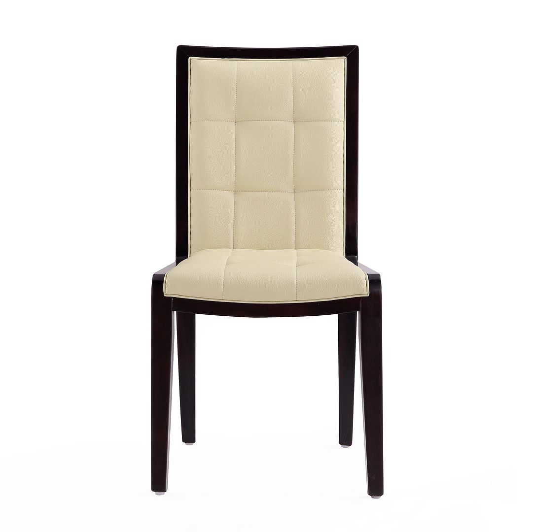 Manhattan Comfort Executor Cream & Walnut Faux Leather Dining Chairs In A Set Of 2