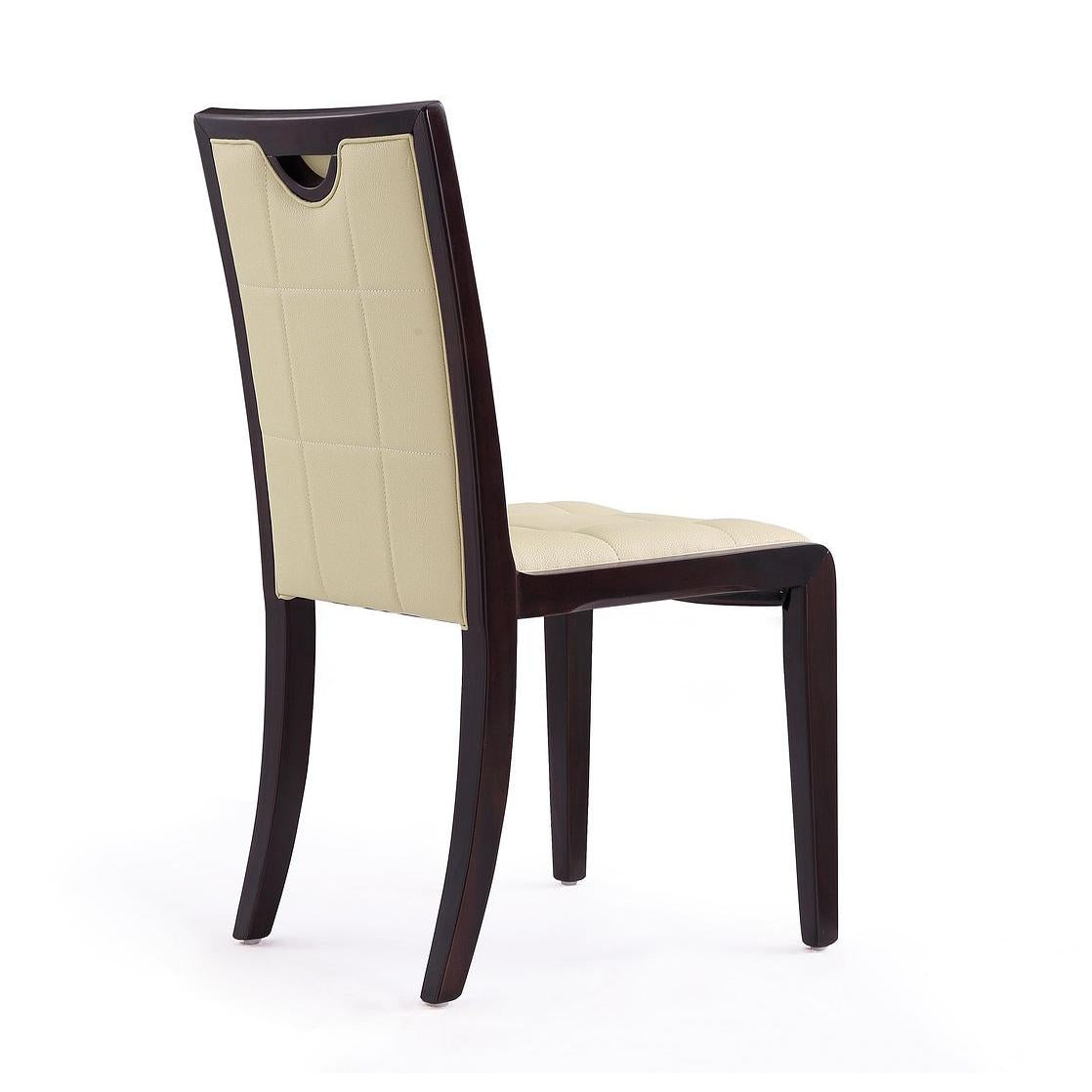Manhattan Comfort Executor Cream & Walnut Faux Leather Dining Chairs In A Set Of 2