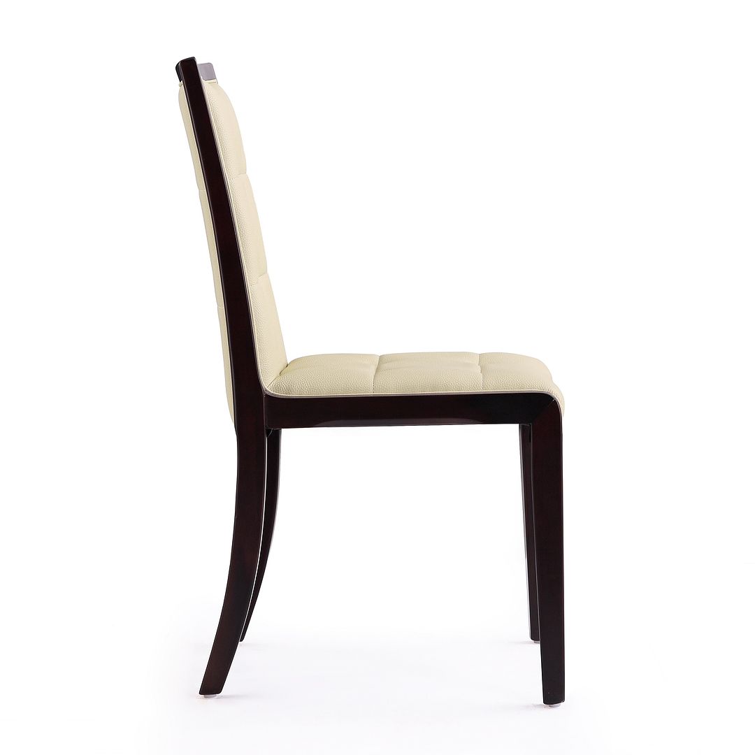 Manhattan Comfort Executor Cream & Walnut Faux Leather Dining Chairs In A Set Of 2