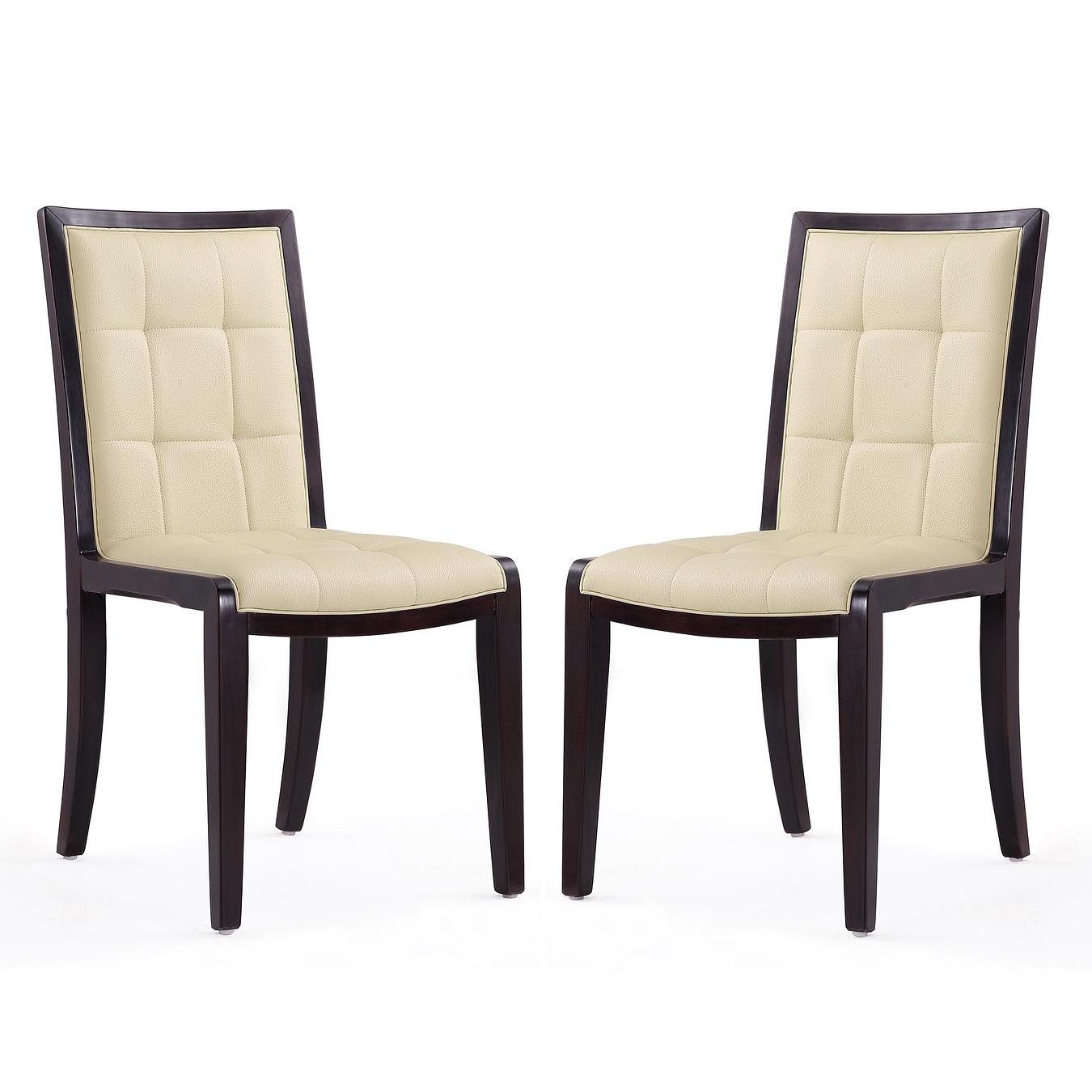 Manhattan Comfort Executor Cream & Walnut Faux Leather Dining Chairs In A Set Of 2