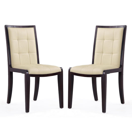 Manhattan Comfort Executor Cream & Walnut Faux Leather Dining Chairs In A Set Of 2