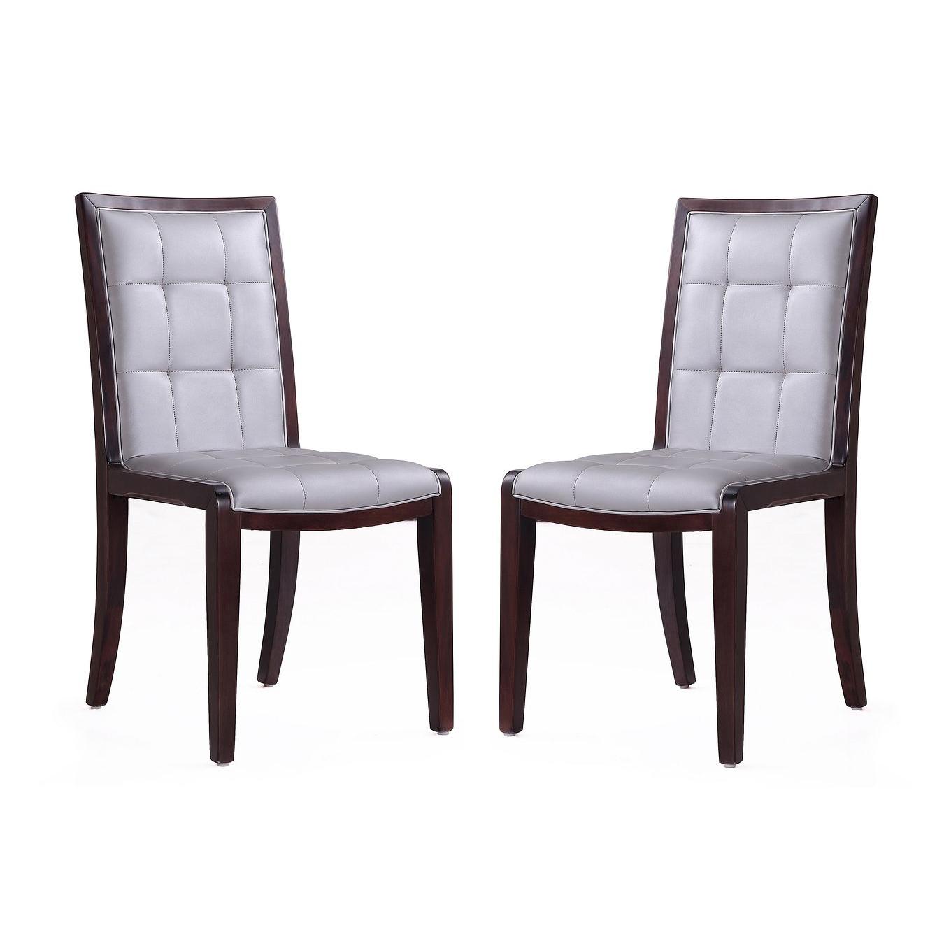 Manhattan Comfort Executor Silver & Walnut Faux Leather Dining Chairs In A Set Of 2