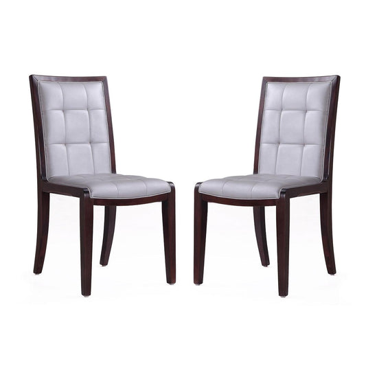 Manhattan Comfort Executor Silver & Walnut Faux Leather Dining Chairs In A Set Of 2