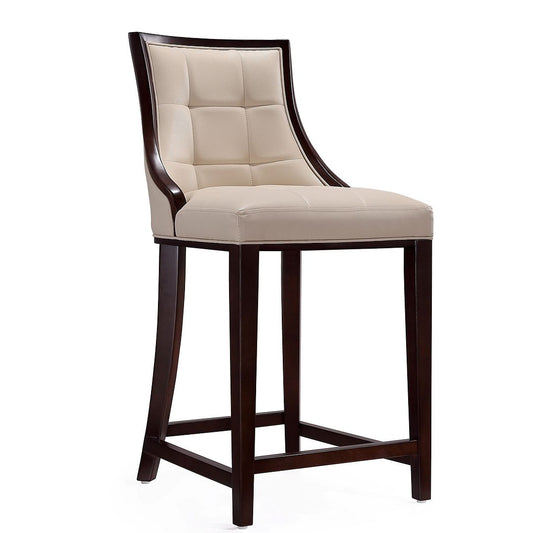 Manhattan Comfort Fifth Ave 40"H Cream & Dark Walnut Beech Wood Counter Height Bar Stool