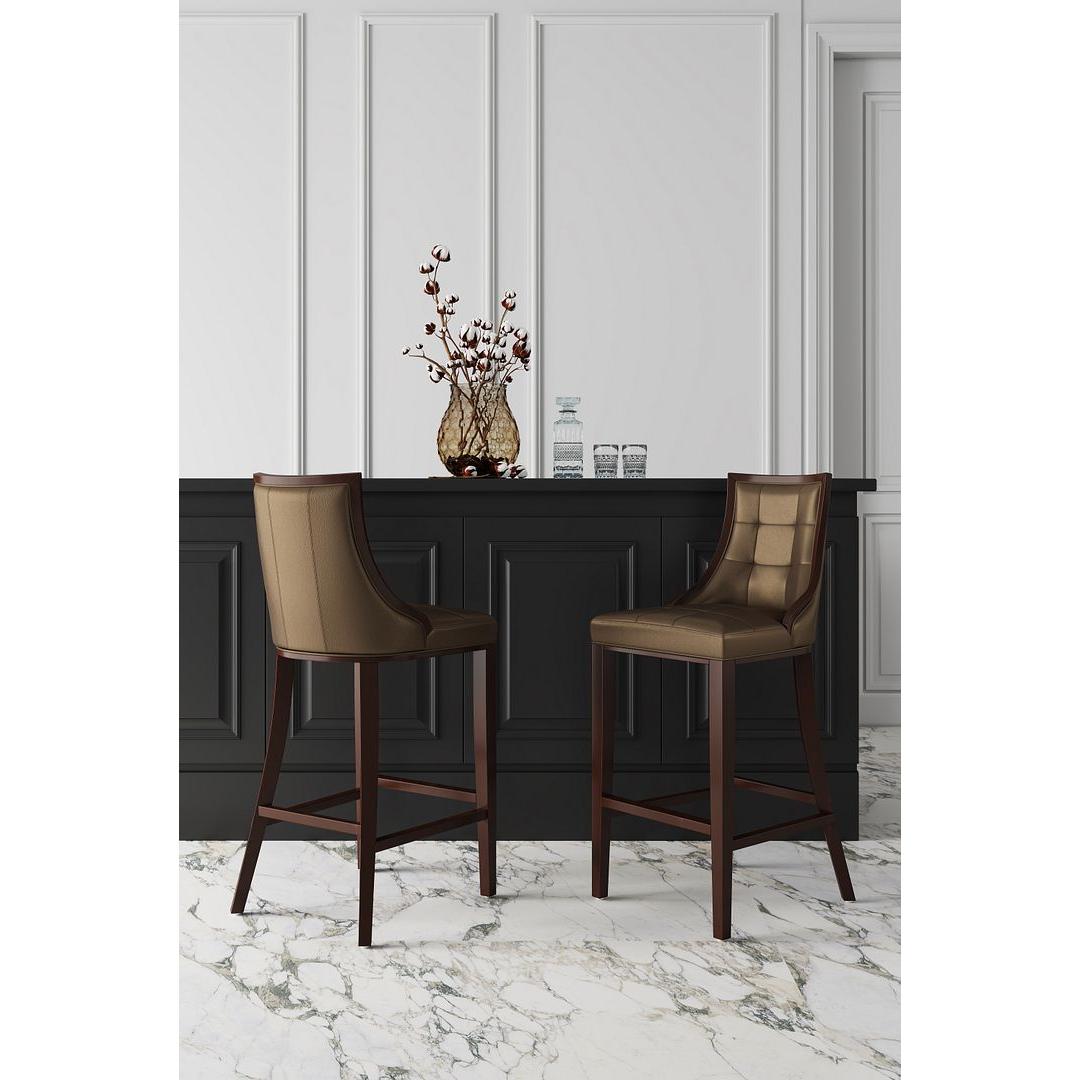 Manhattan Comfort Fifth Avenue 45"H Bronze & Walnut Beech Wood Bar Stool
