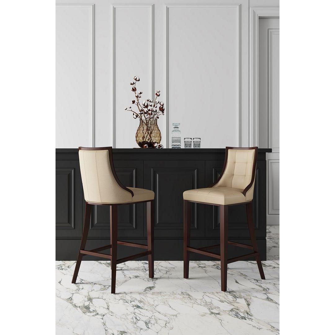 Manhattan Comfort Fifth Avenue 45"H Cream & Walnut Beech Wood Bar Stool