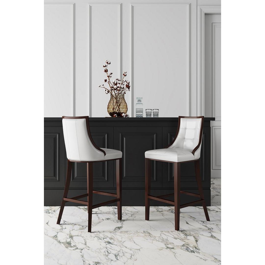 Manhattan Comfort Fifth Avenue 45"H Pearl White & Walnut Beech Wood Bar Stool