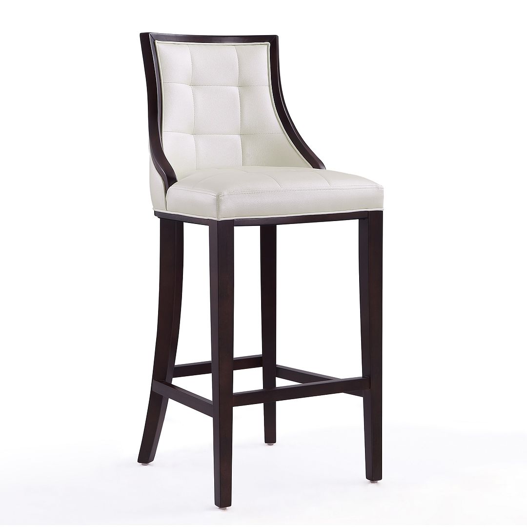 Manhattan Comfort Fifth Avenue 45"H Pearl White & Walnut Beech Wood Bar Stool