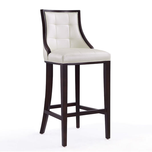 Manhattan Comfort Fifth Avenue 45"H Pearl White & Walnut Beech Wood Bar Stool