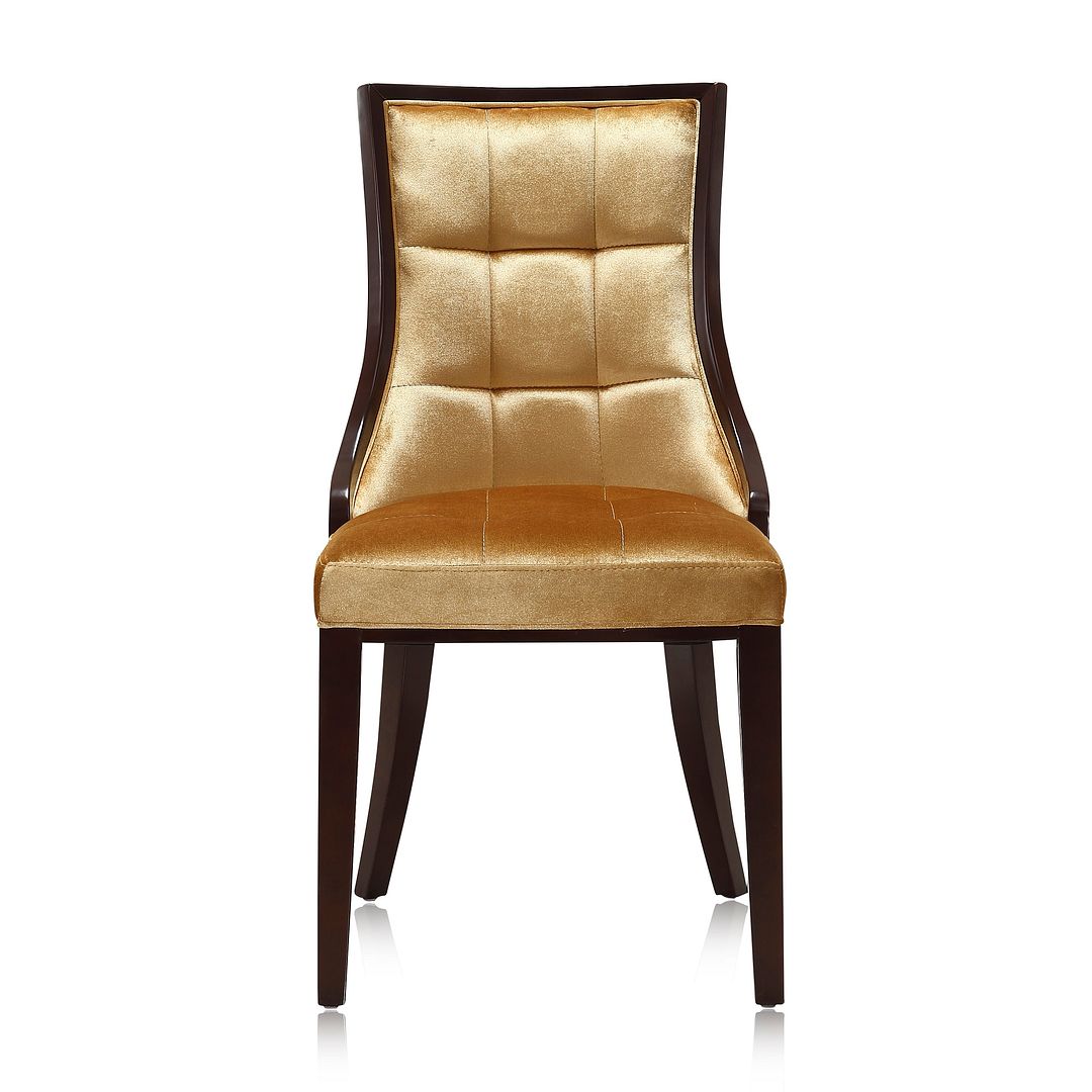 Manhattan Comfort Fifth Avenue Antique Gold & Walnut Velvet Dining Chairs In A Set Of 2