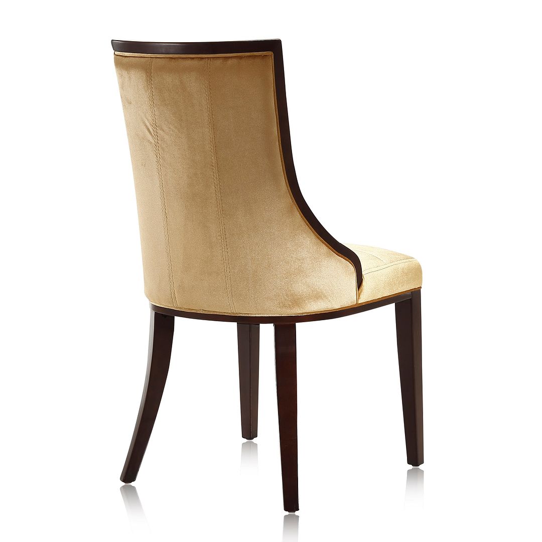 Manhattan Comfort Fifth Avenue Antique Gold & Walnut Velvet Dining Chairs In A Set Of 2