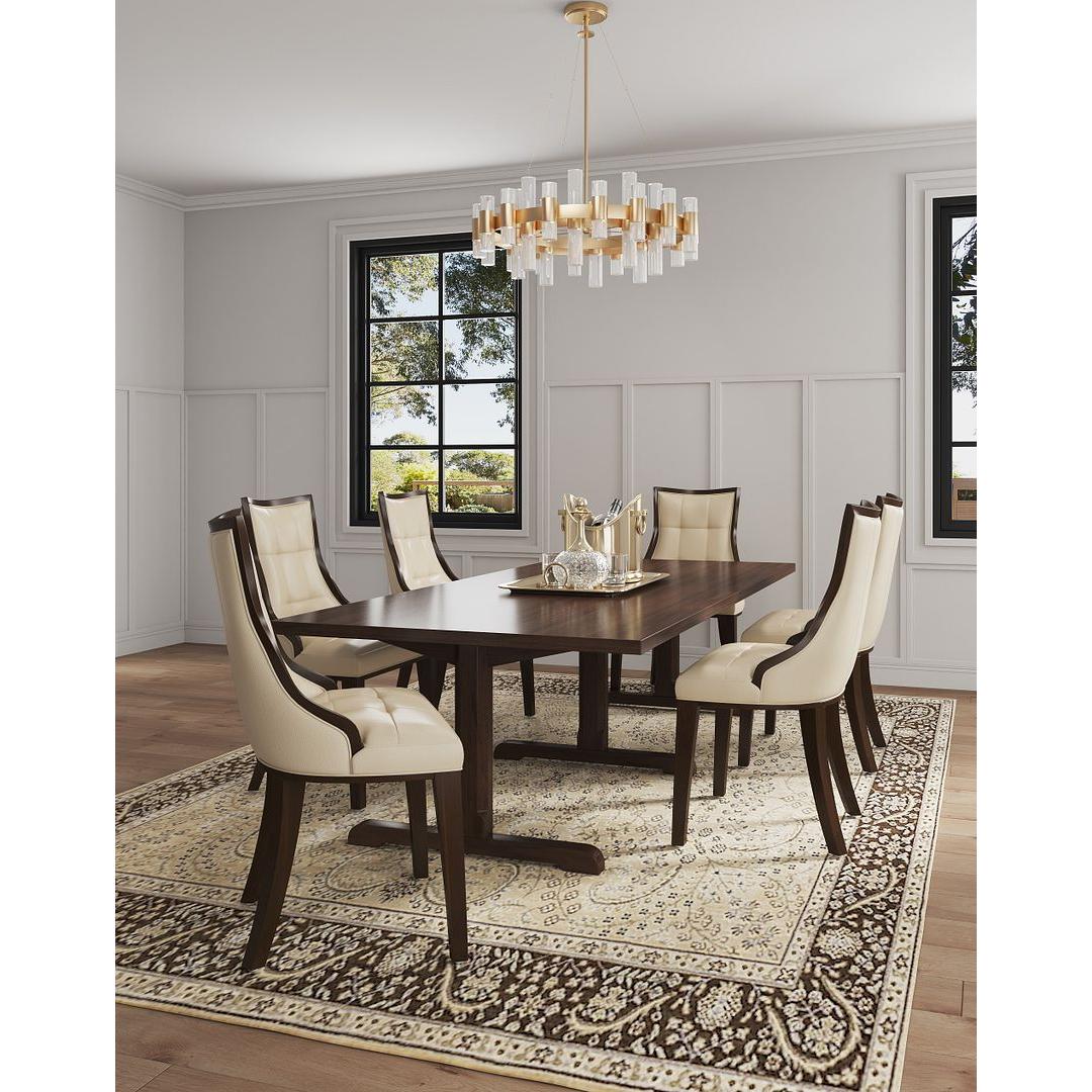 Manhattan Comfort Fifth Avenue Cream & Walnut Faux Leather Dining Chairs In A Set Of 2