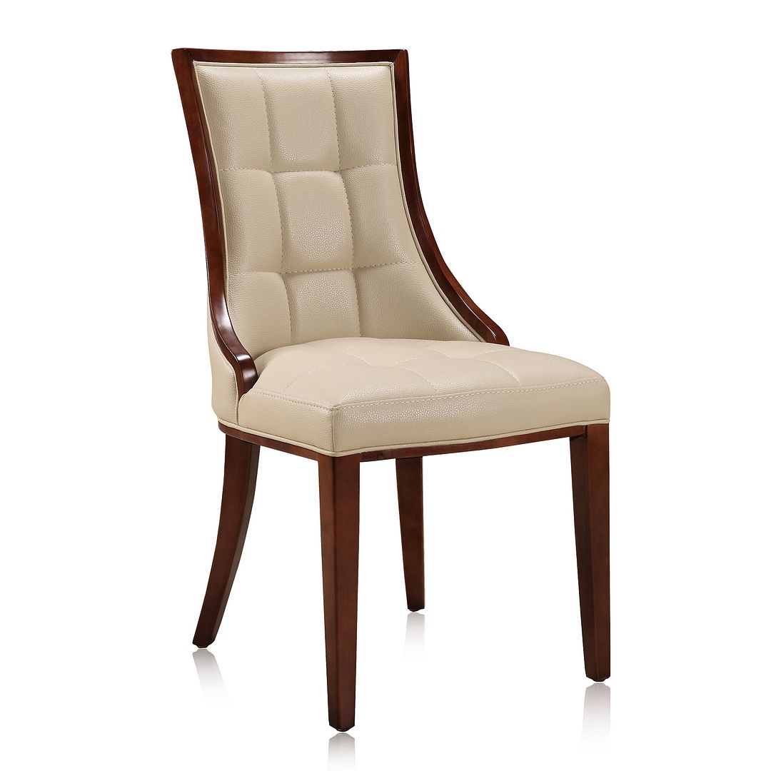 Manhattan Comfort Fifth Avenue Cream & Walnut Faux Leather Dining Chairs In A Set Of 2