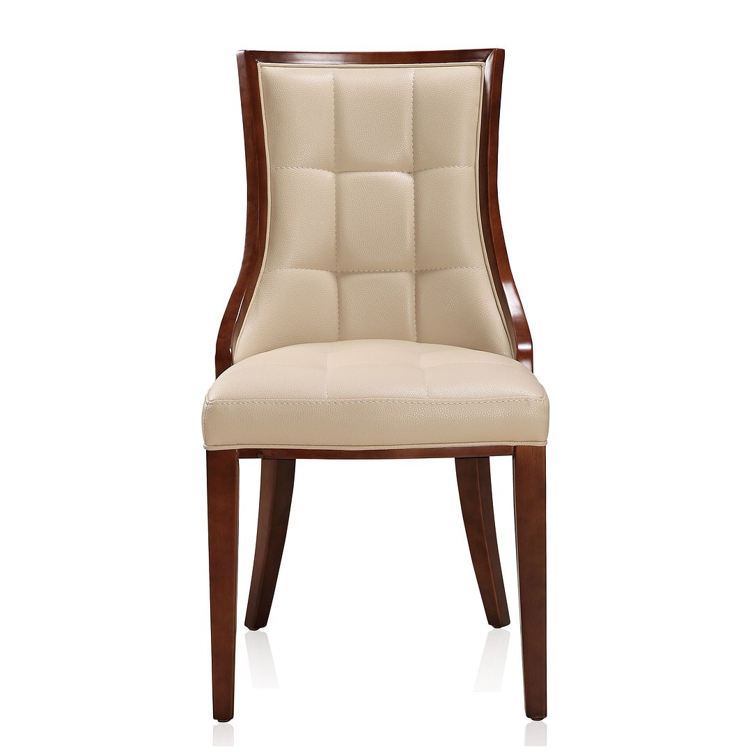 Manhattan Comfort Fifth Avenue Cream & Walnut Faux Leather Dining Chairs In A Set Of 2