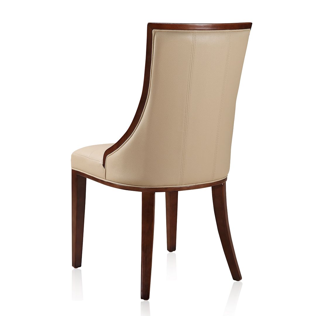 Manhattan Comfort Fifth Avenue Cream & Walnut Faux Leather Dining Chairs In A Set Of 2