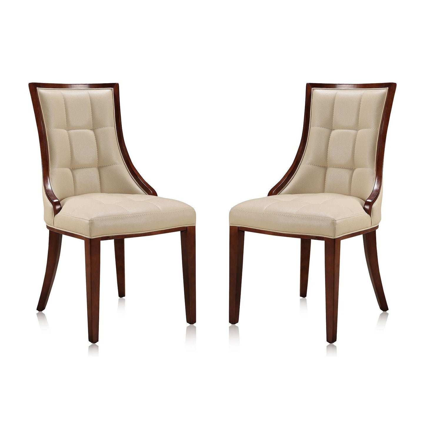 Manhattan Comfort Fifth Avenue Cream & Walnut Faux Leather Dining Chairs In A Set Of 2