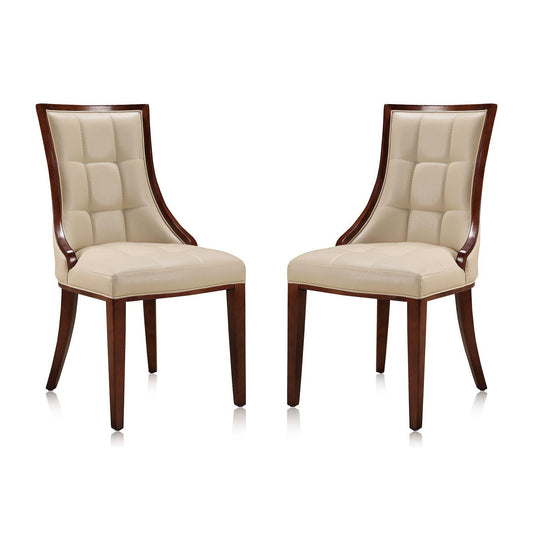 Manhattan Comfort Fifth Avenue Cream & Walnut Faux Leather Dining Chairs In A Set Of 2