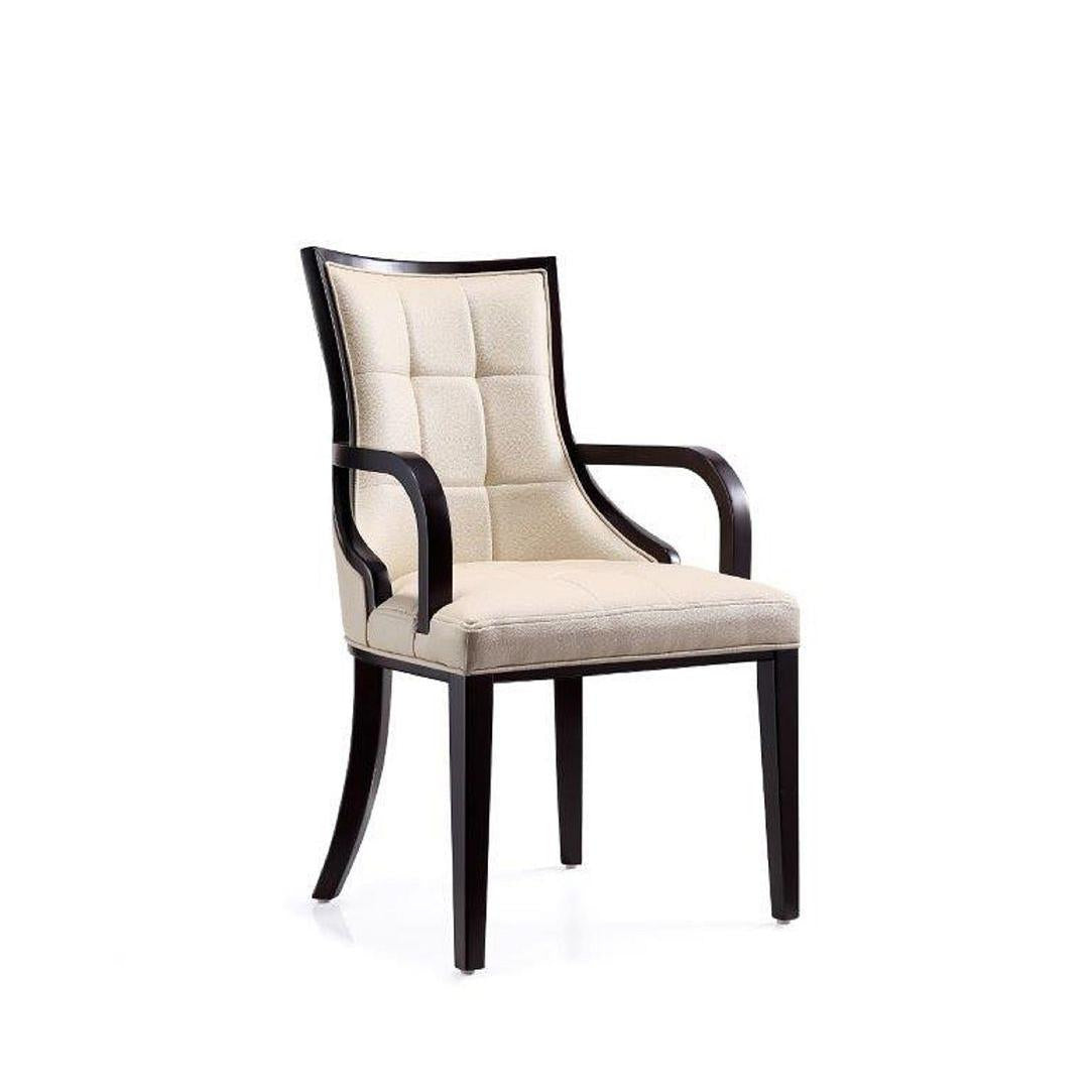 Manhattan Comfort Fifth Avenue Faux Leather Dining Armchair Cream & Walnut