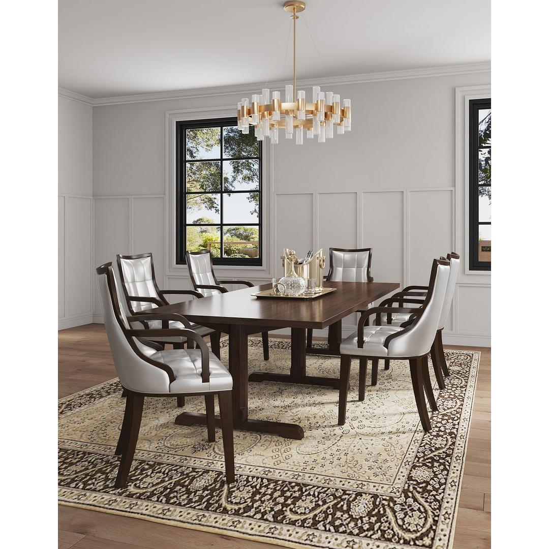 Manhattan Comfort Fifth Avenue Faux Leather Dining Armchair In Silver & Walnut