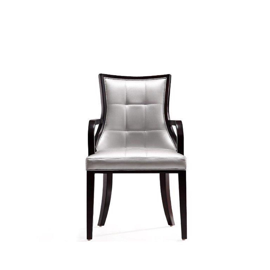 Manhattan Comfort Fifth Avenue Faux Leather Dining Armchair In Silver & Walnut