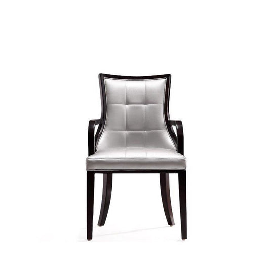 Manhattan Comfort Fifth Avenue Faux Leather Dining Armchair In Silver & Walnut