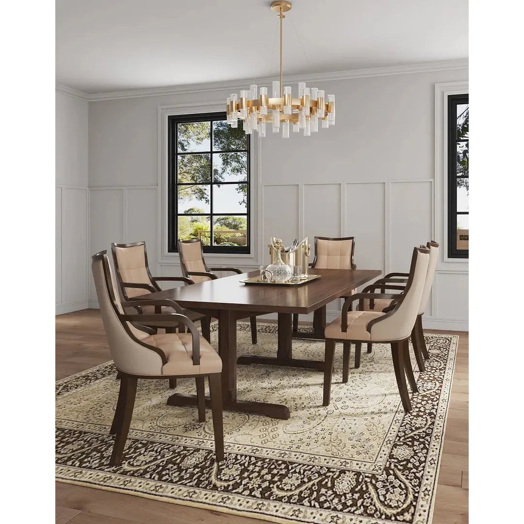 Manhattan Comfort Fifth Avenue Faux Leather Dining Armchair In Tan and Walnut
