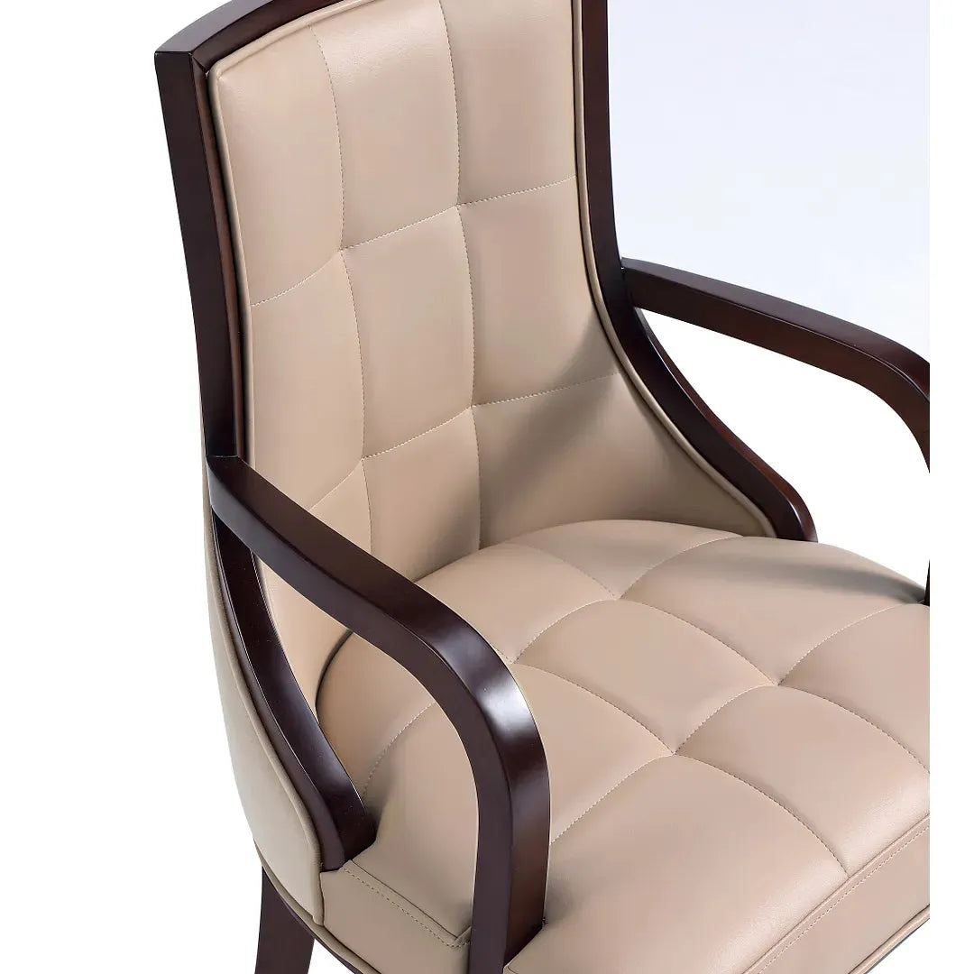 Manhattan Comfort Fifth Avenue Faux Leather Dining Armchair In Tan and Walnut