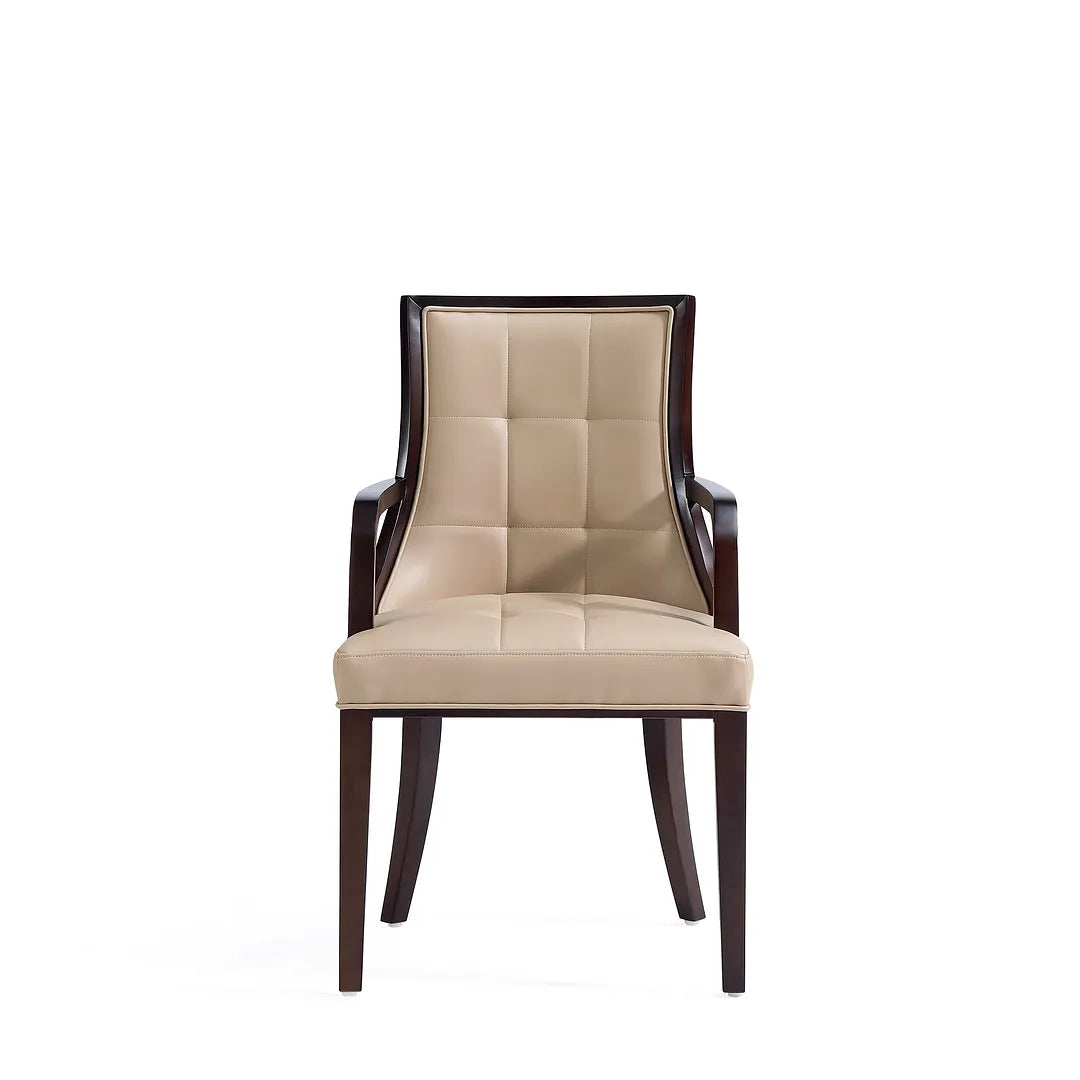 Manhattan Comfort Fifth Avenue Faux Leather Dining Armchair In Tan and Walnut