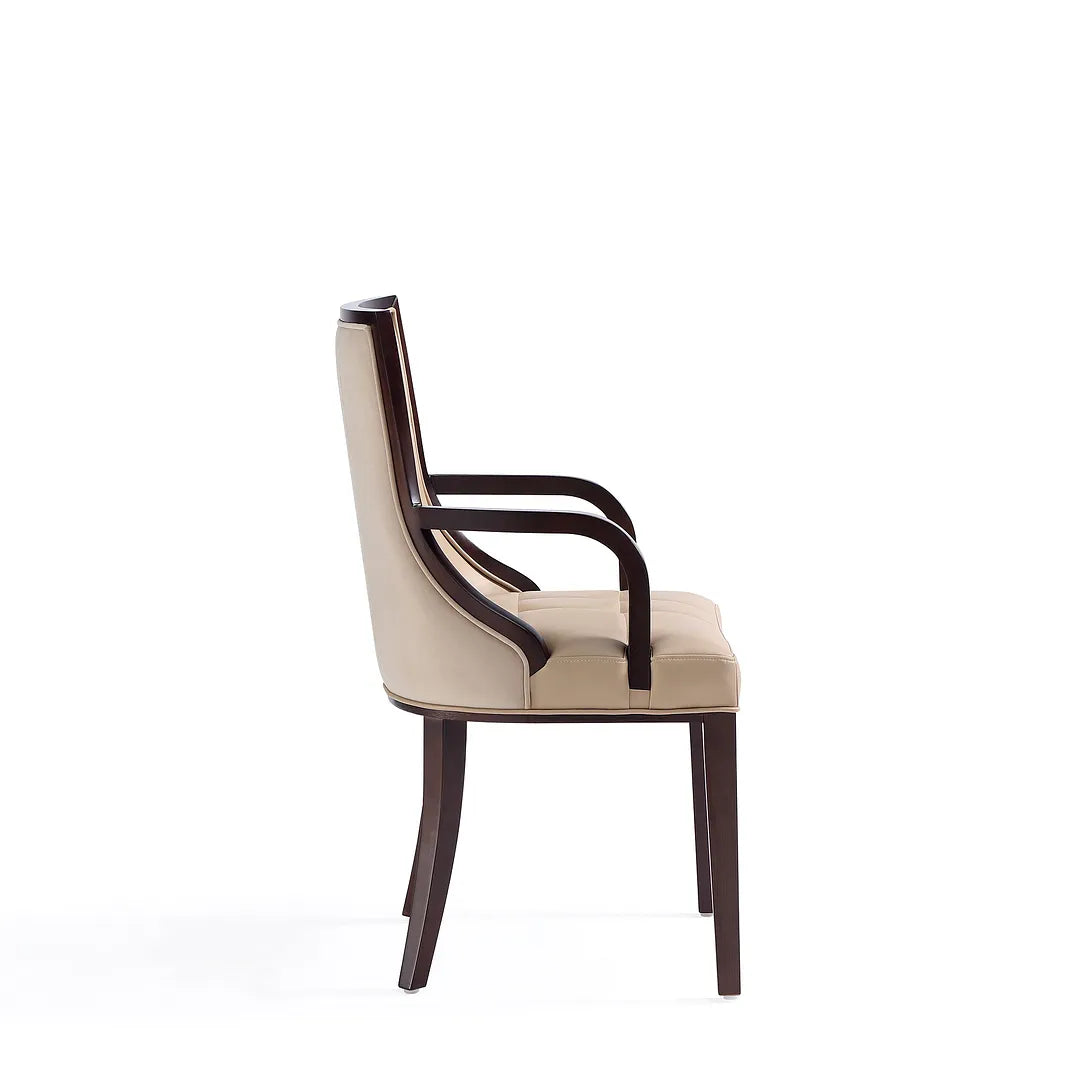 Manhattan Comfort Fifth Avenue Faux Leather Dining Armchair In Tan and Walnut