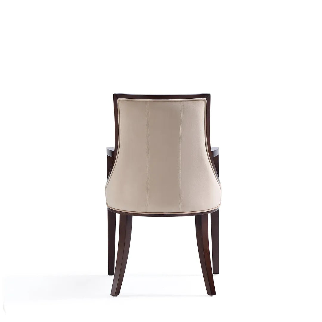 Manhattan Comfort Fifth Avenue Faux Leather Dining Armchair In Tan and Walnut