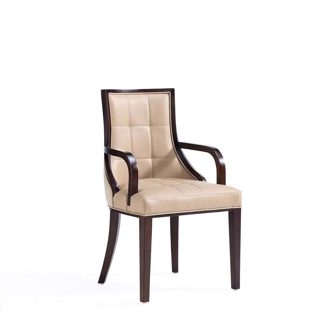 Manhattan Comfort Fifth Avenue Faux Leather Dining Armchair In Tan and Walnut