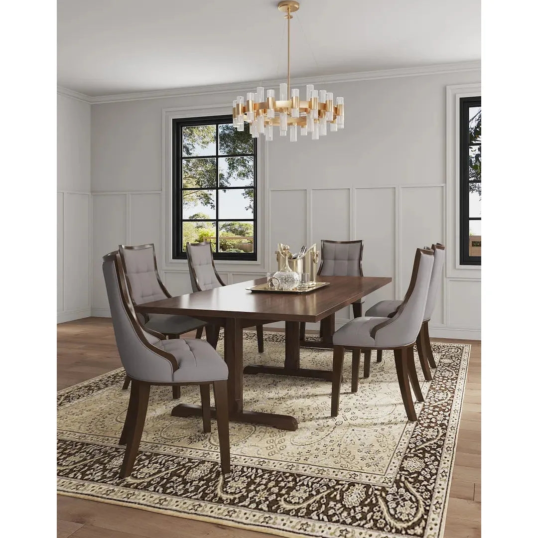 Manhattan Comfort Fifth Avenue Faux Leather Gray & Walnut Dining Chairs In A Set Of 4