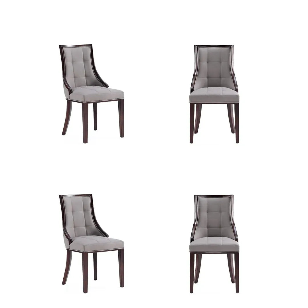 Manhattan Comfort Fifth Avenue Faux Leather Gray & Walnut Dining Chairs In A Set Of 4