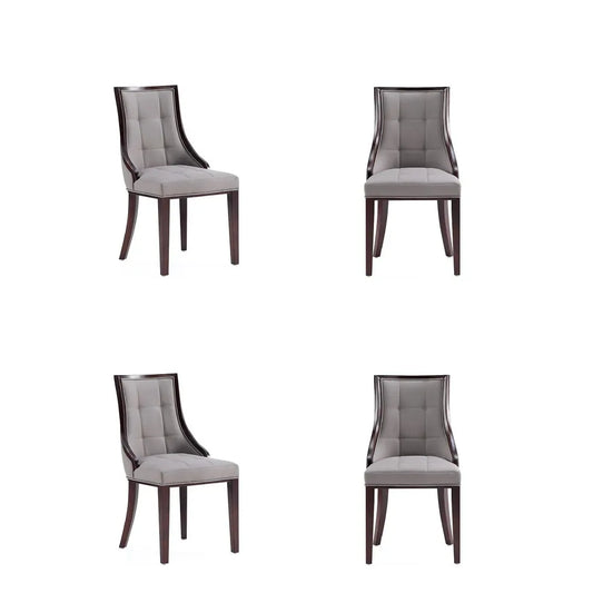 Manhattan Comfort Fifth Avenue Faux Leather Gray & Walnut Dining Chairs In A Set Of 4
