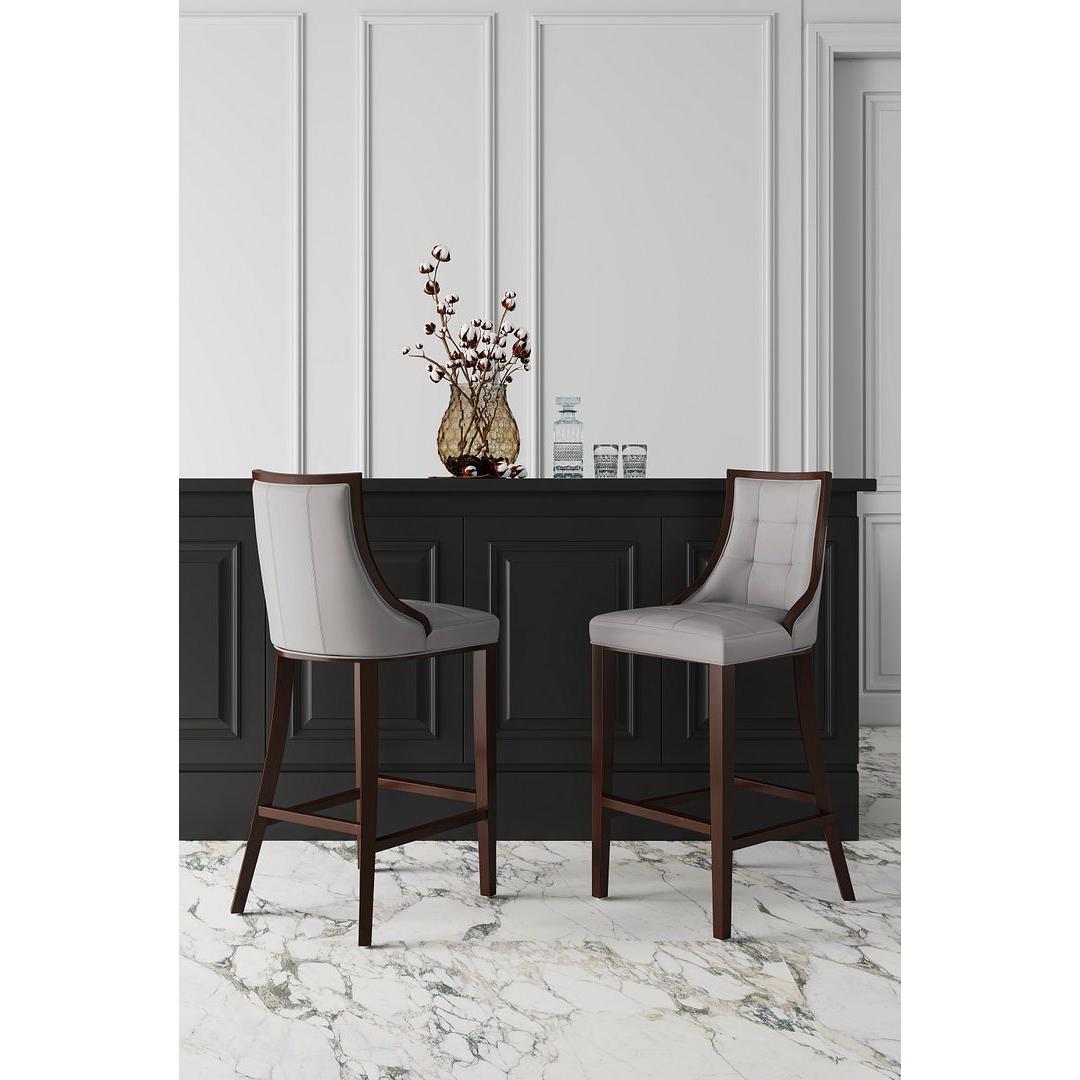 Manhattan Comfort Fifth Avenue Faux Leather Light Gray Barstools In A Set Of 3
