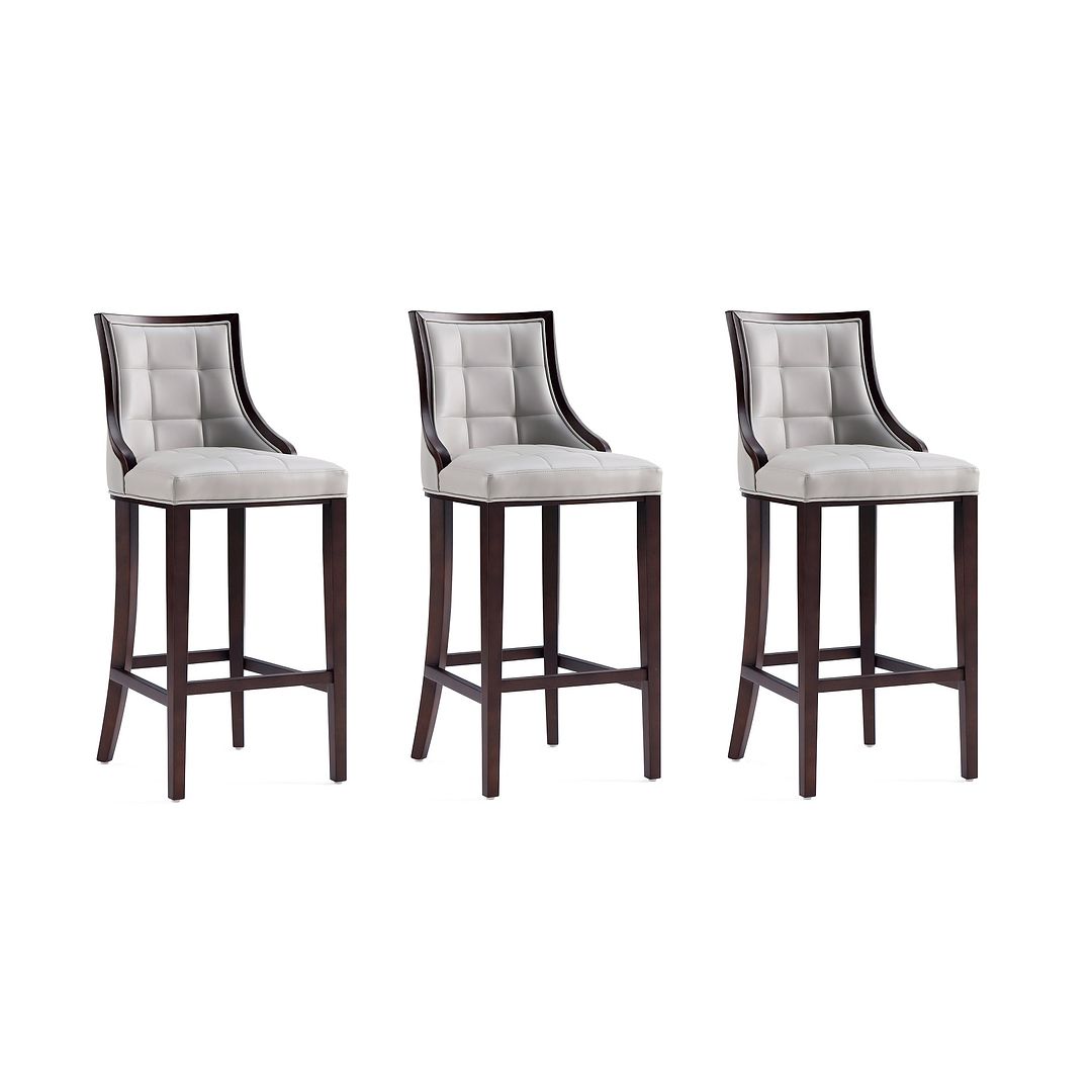 Manhattan Comfort Fifth Avenue Faux Leather Light Gray Barstools In A Set Of 3