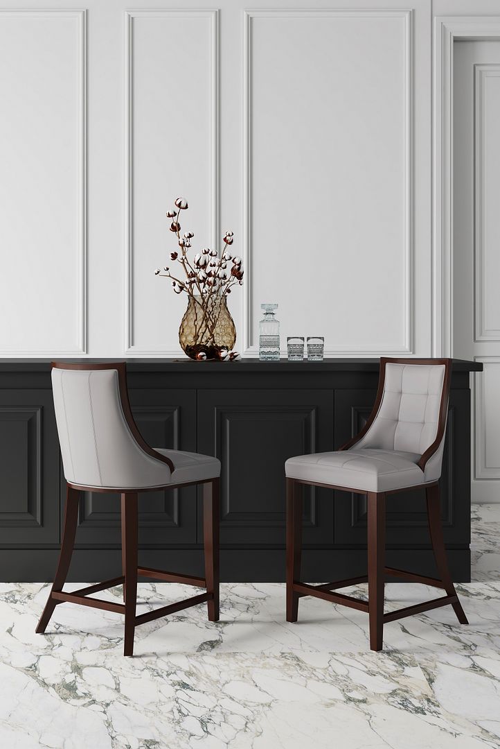 Manhattan Comfort Fifth Avenue Faux Leather Light Gray Counter Stool In A Set Of 2