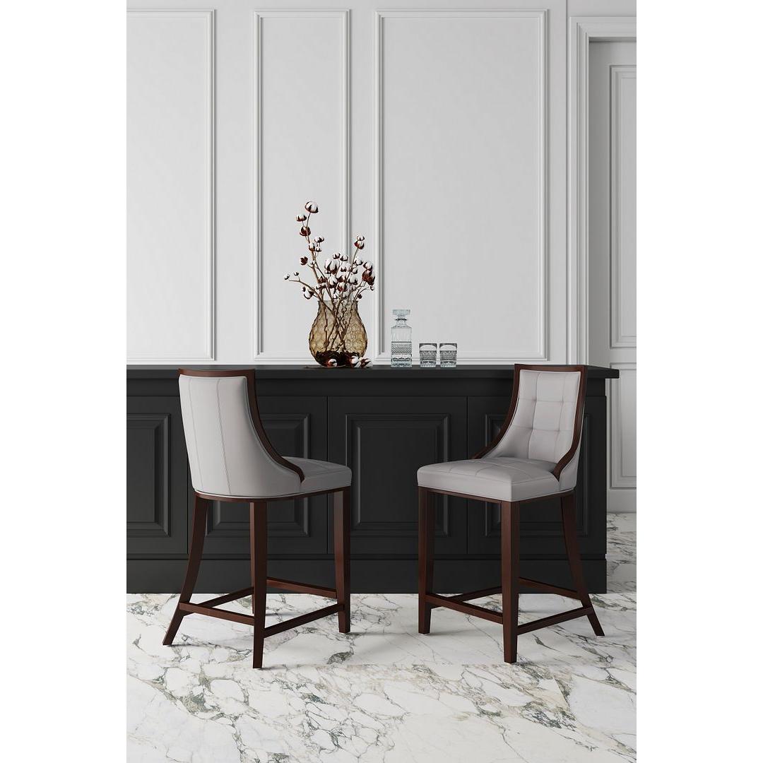 Manhattan Comfort Fifth Avenue Faux Leather Light Gray Counter Stool In A Set Of 3